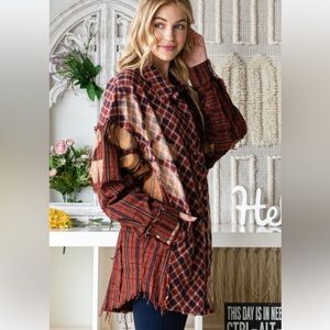 Oli & Hali Plaid Patchwork Top - Red and Brown